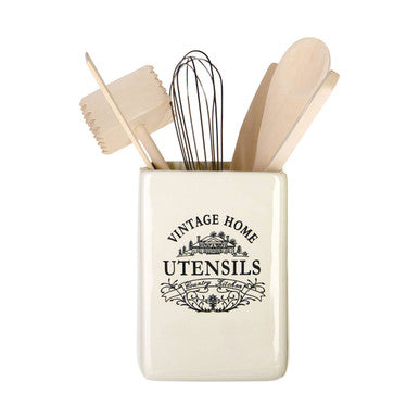 Vintage Home Square Cream Utensil Holder With 6 Utensils