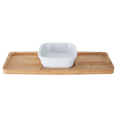 Aleki Bamboo Snack Tray With White Dipping Bowl