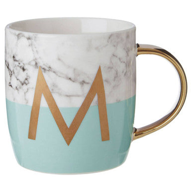 Frosted Deco Marble Effect And Pastel Green Monogram Mug M