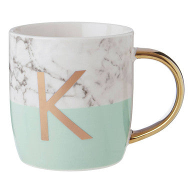 Frosted Deco Marble Effect And Pastel Green Monogram Mug K