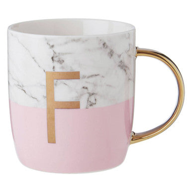 Frosted Deco Marble Effect And Pink Monogram Mug F