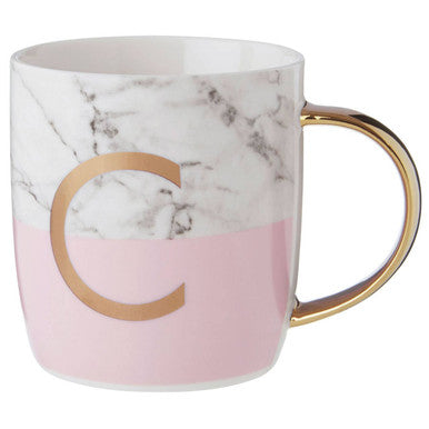 Frosted Deco Marble Effect And Pink Monogram Mug C