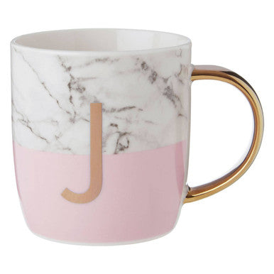 Frosted Deco Marble Effect And Pink Monogram Mug J