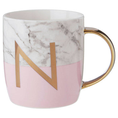 Frosted Deco Marble Effect And Pink Monogram Mug N
