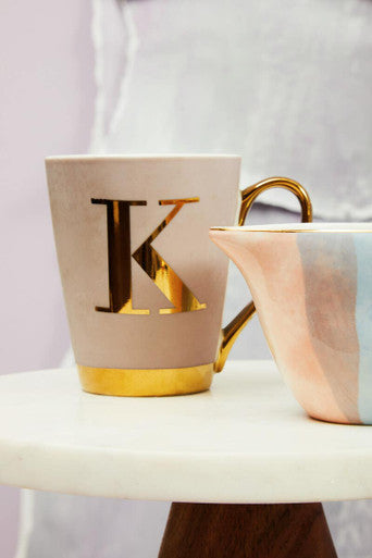 Mimo Pastel Pink Frosted Deco K Letter Monogram Mug