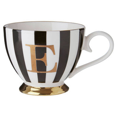 Duchess Black and White Monogram Mug with E