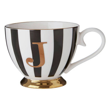 Duchess Black and White Monogram Mug with J