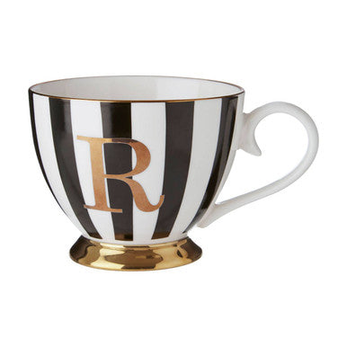 Duchess Black and White Monogram Mug with R