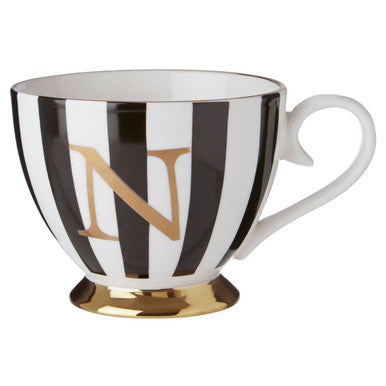 Duchess Black and White Monogram Mug with N