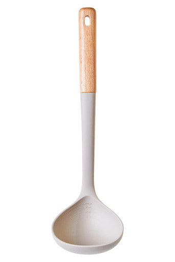Nova Stone Grey Silicone Head Ladle With Flat/Round Wood Handle