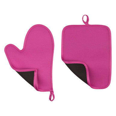 Hot Pink Neoprene Oven Glove And Pot Holder Set
