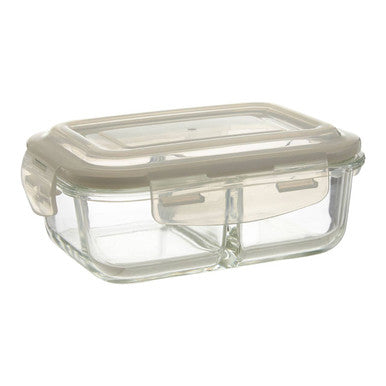 Freska 2 Section Rectangular Glass Container With Lid 640 Ml