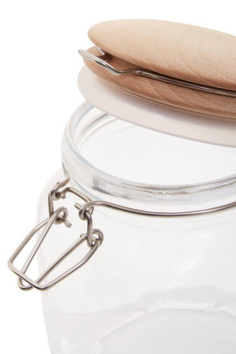 Luca Square 1050Ml Glass Jar With Wooden Lid