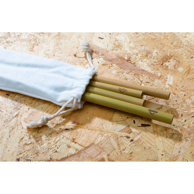 Mimo Set Of 4 Bamboo Straws With Cleaning Brush