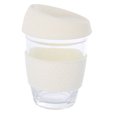 Mimo Glass Mug With Cream Silicone Band Lid
