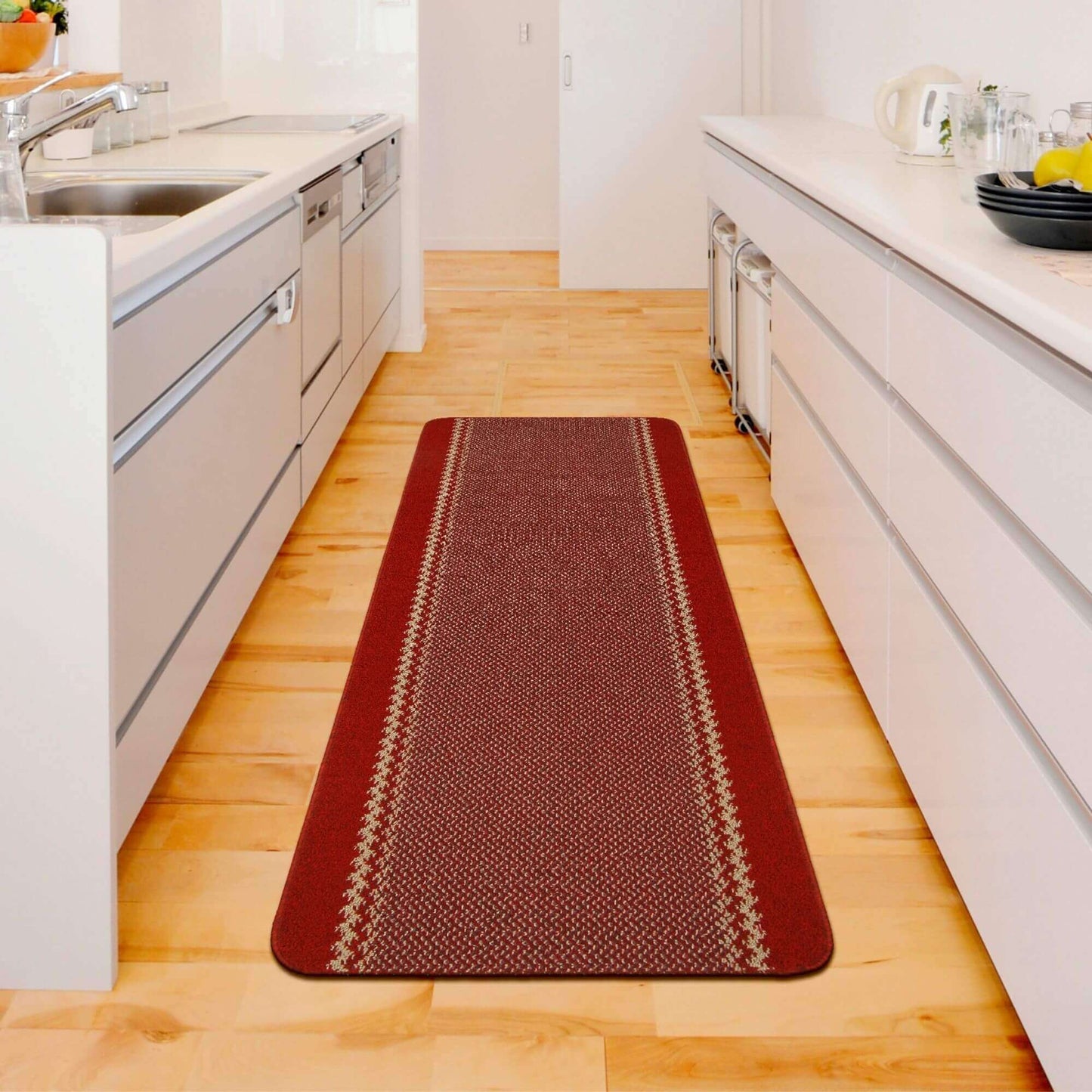 Washable Designer Bordered Red Rug | 116R