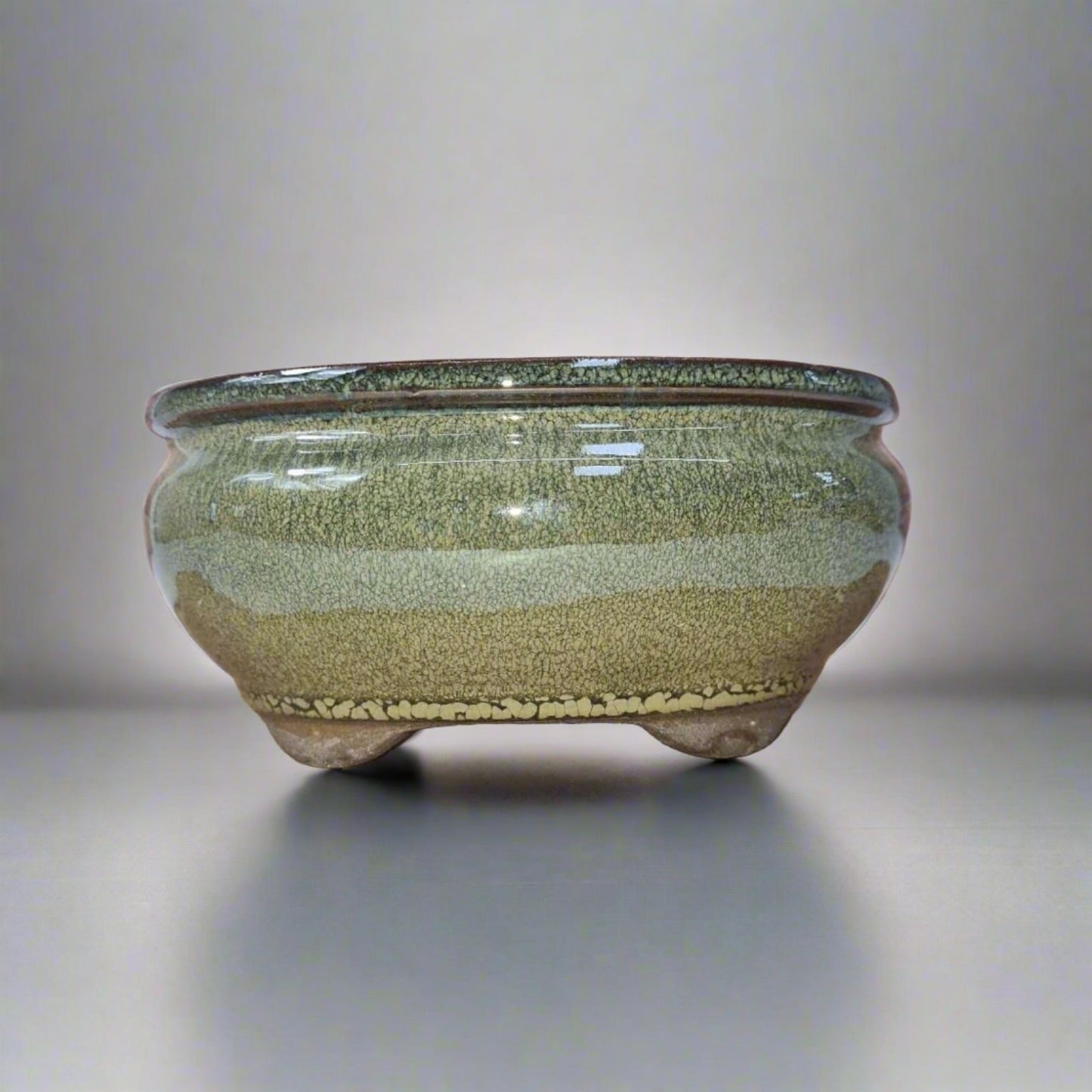 16cm Glazed Bonsai Pot | Oval | 16cm x 13cm x 6cm | Green