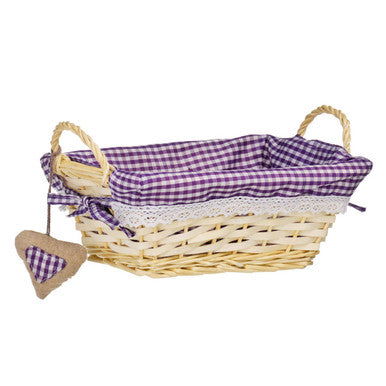 Purple Gingham Lining Small Rectangle Willow Basket