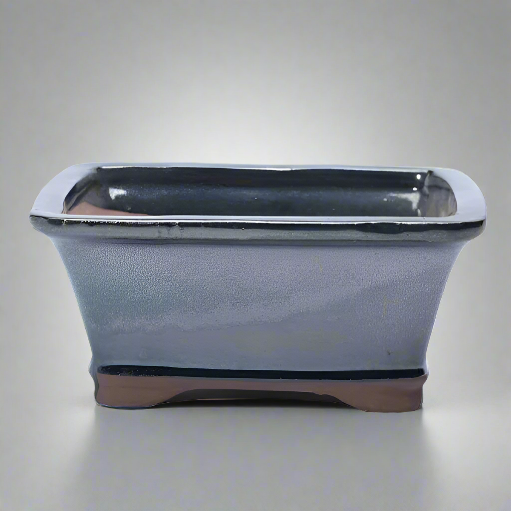 20cm Glazed Bonsai Pot | Rectangle | 20cm x 17cm x 6cm | Silver