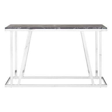 Ackley Silver Console Table With Black Marble Top