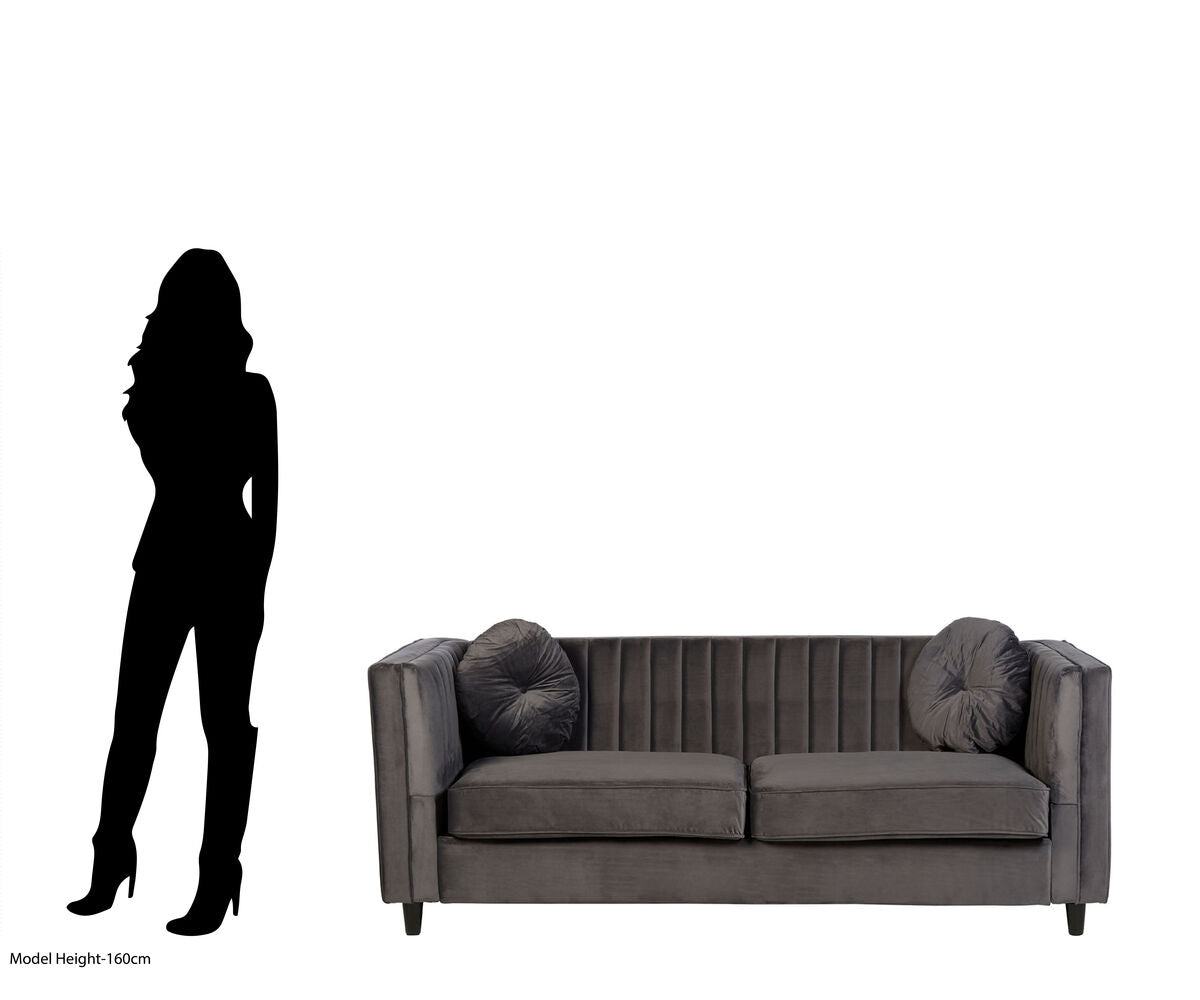 Farah Three Seat Grey Velvet Sofa