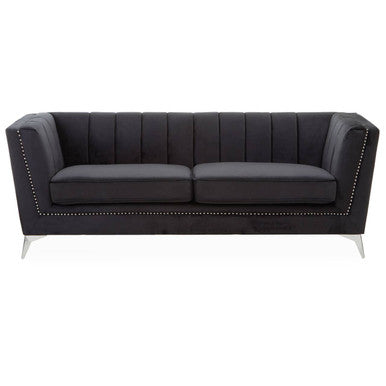 Hansa Three Seat Black Velvet Sofa