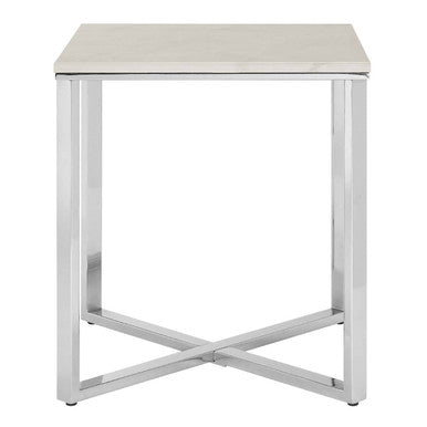 Allure White Marble and Chrome Square End Table