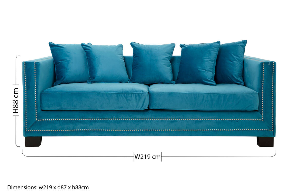 Sofia 3 Seater Cyan Blue Velvet Sofa