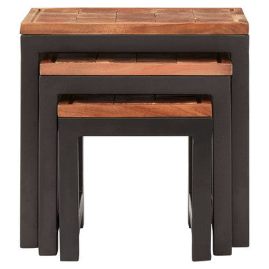 Artisan Acacia Wood and Metal Nesting Tables