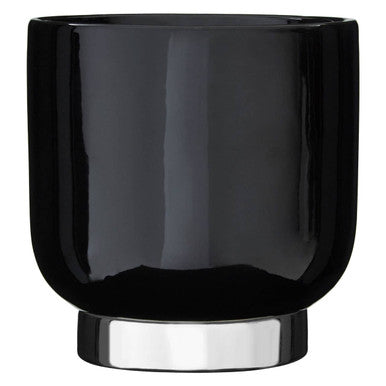 Callie Black Small Planter With Silver Finish Base.