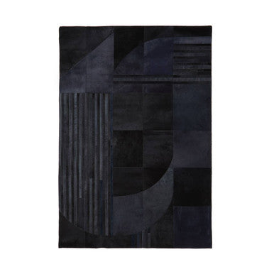 Bosie Safira Small Black And Grey Deco Print Leather Rug