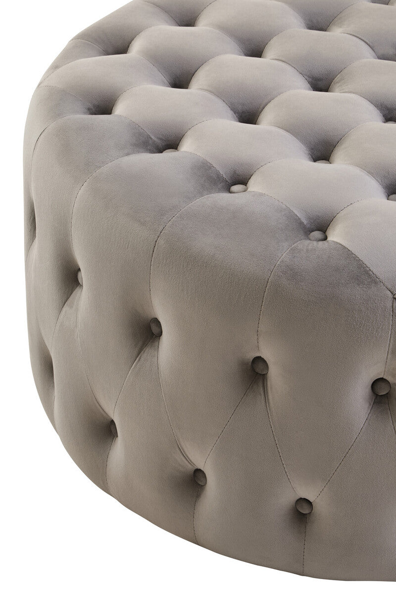 Haley Grey Velvet Round Footstool