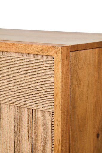 Teora Paper Rope Detail Two Door Mango Wood Cabinet