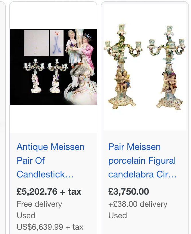 Absolutely Stunning Antique Pair of 19th Century Meissen Porcelain Candle Holders with DAMAGE - £165 - Home Interiors
