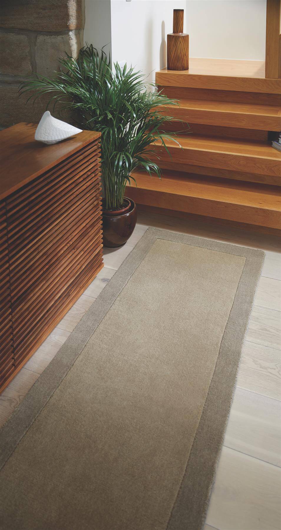 Bordered Taupe Wool Rug