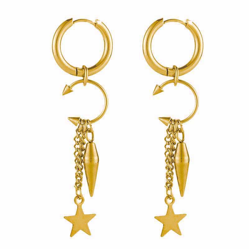 Aelin Luxe 18k Gold Plated Statement Dangle Star Charm Hoop Earrings