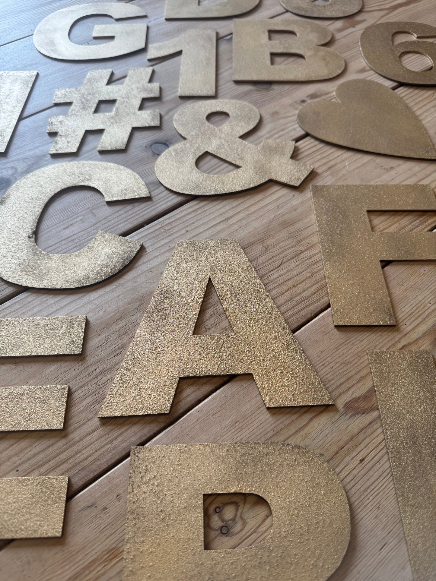 12" and 5" Gold Fat Font Metal Letters.