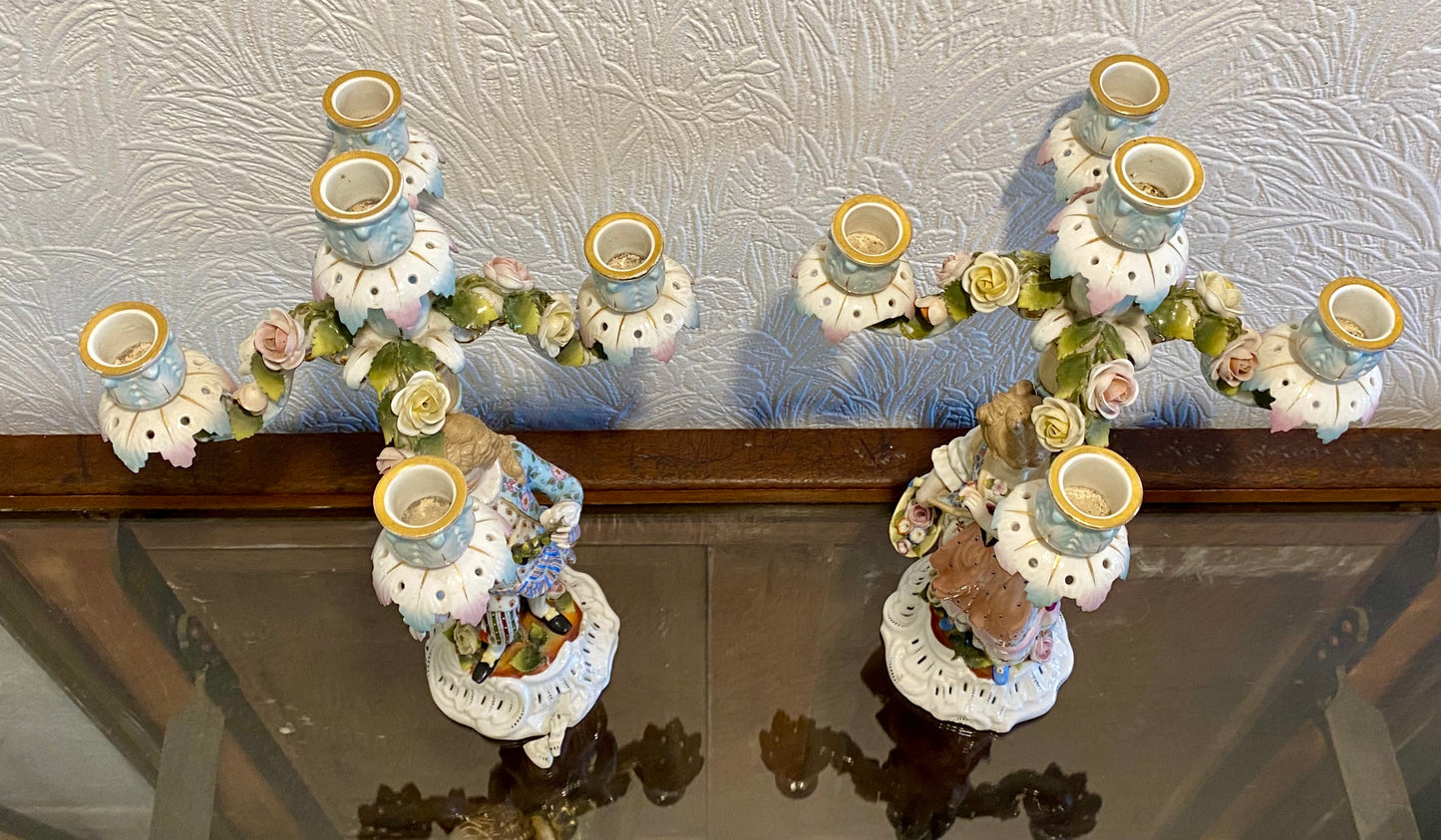 Absolutely Stunning Antique Pair of 19th Century Meissen Porcelain Candle Holders with DAMAGE - £165 - Home Interiors