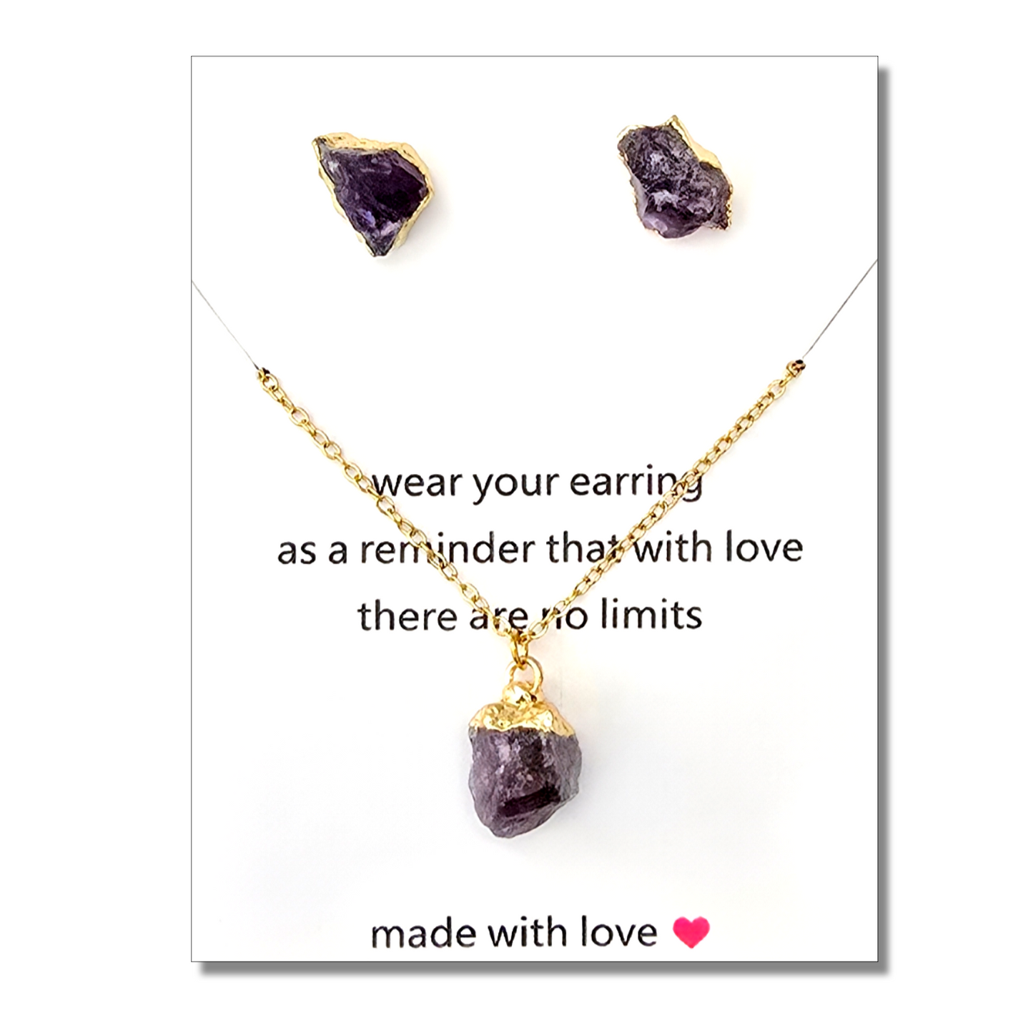 Natural Healing Crystal Earrings & Necklace - Amethyst