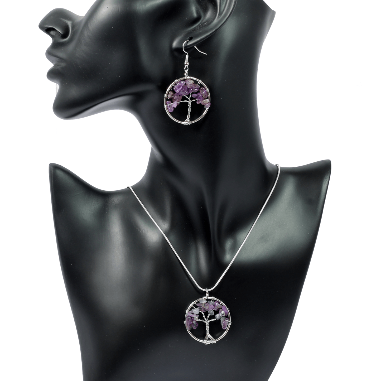 Amethyst Tree Of Life Jewellery Set (Necklace & Earrings)