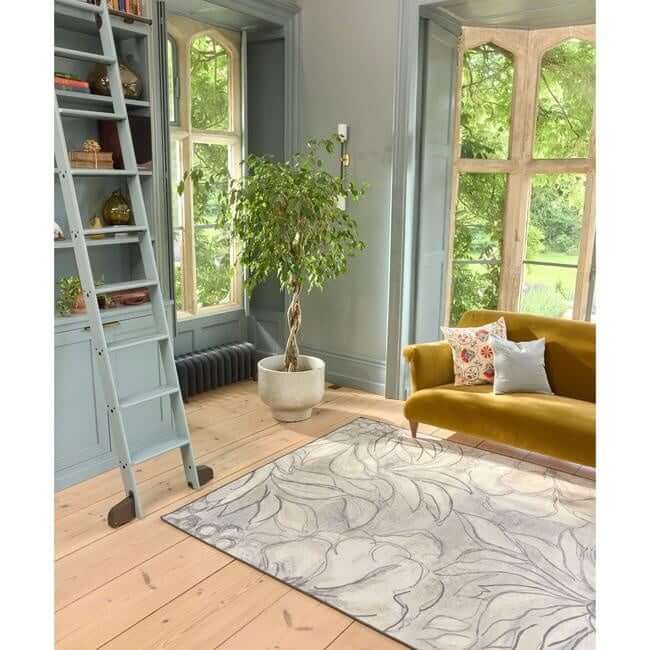 Eco-Washable Cream Rug Floral Design
