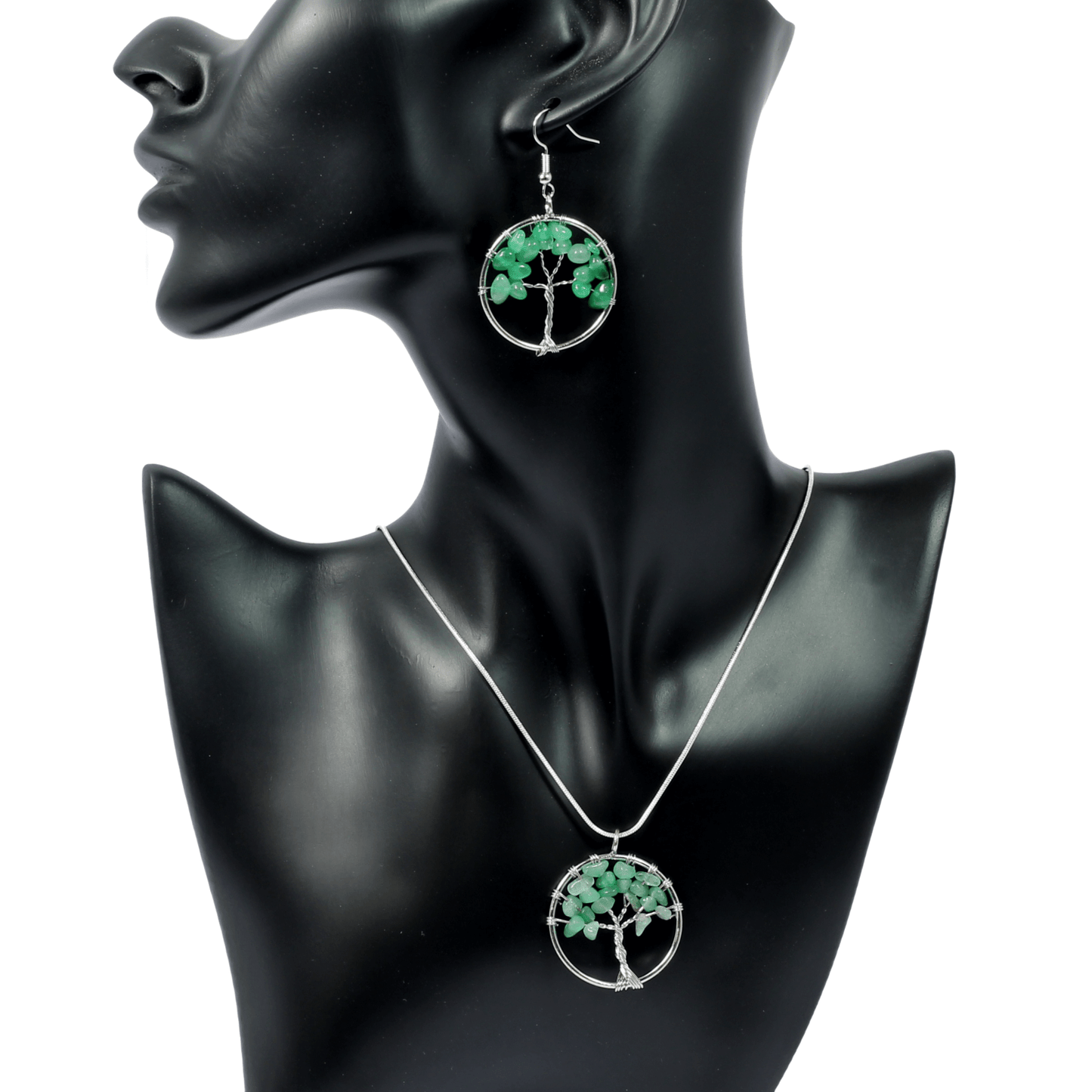 Green Aventurine Tree Of Life Jewellery Set (Necklace & Earrings)