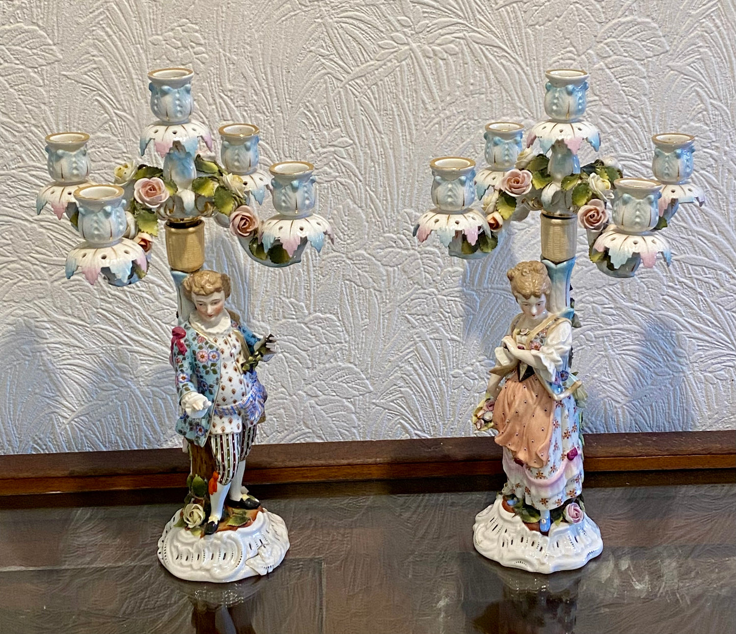 Absolutely Stunning Antique Pair of 19th Century Meissen Porcelain Candle Holders with DAMAGE - £165 - Home Interiors