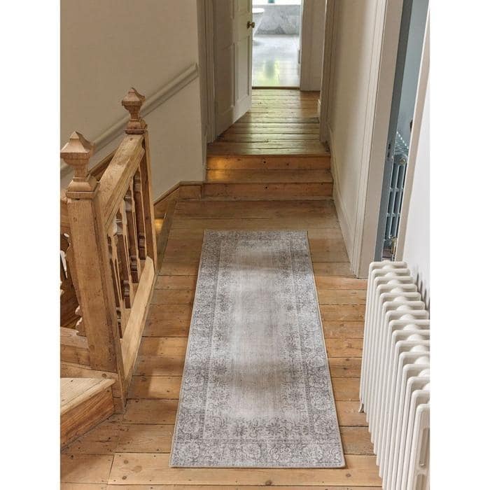 Eco-Washable Grey Rug Bordered Design
