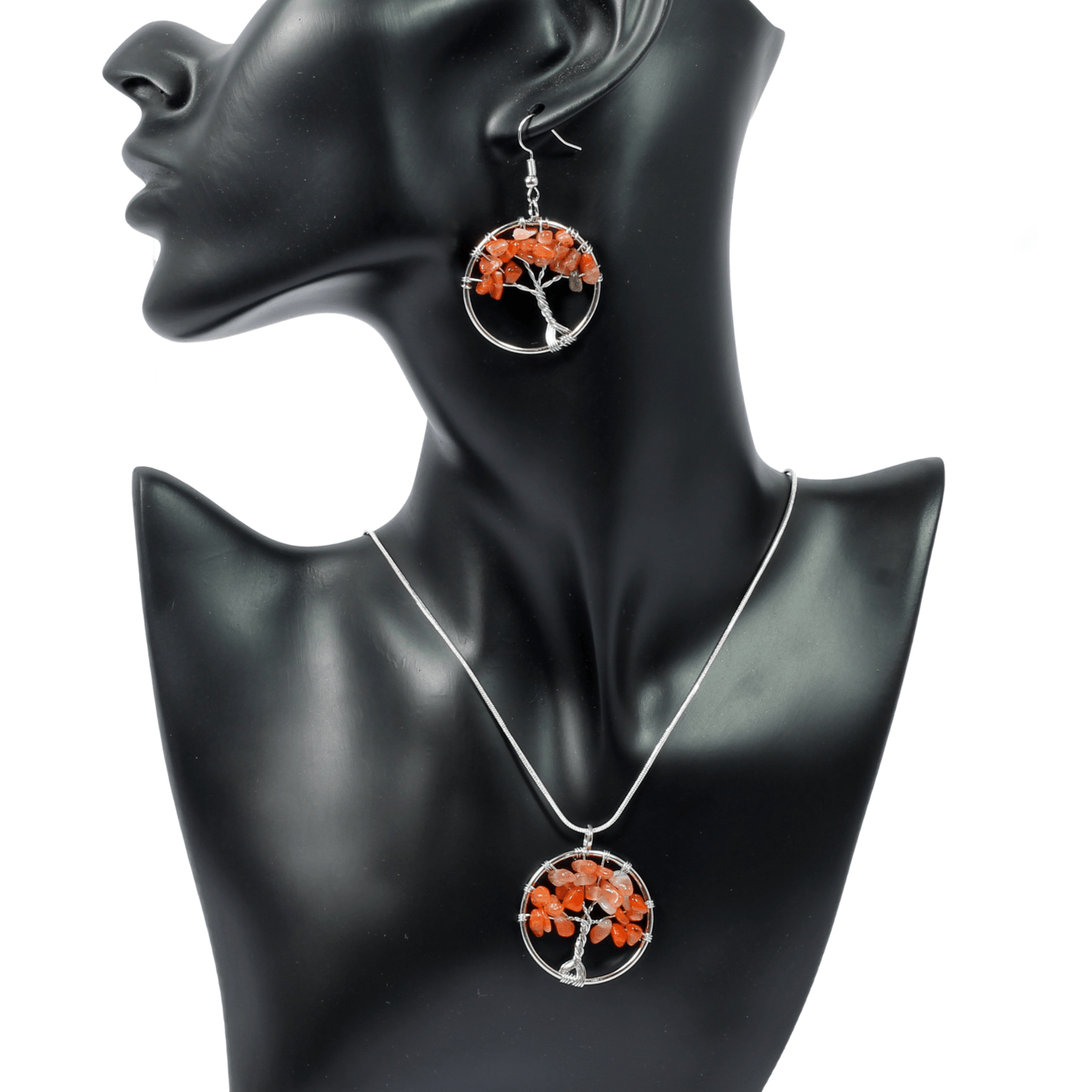 Carnelian Tree Of Life Jewellery Set (Necklace & Earrings)