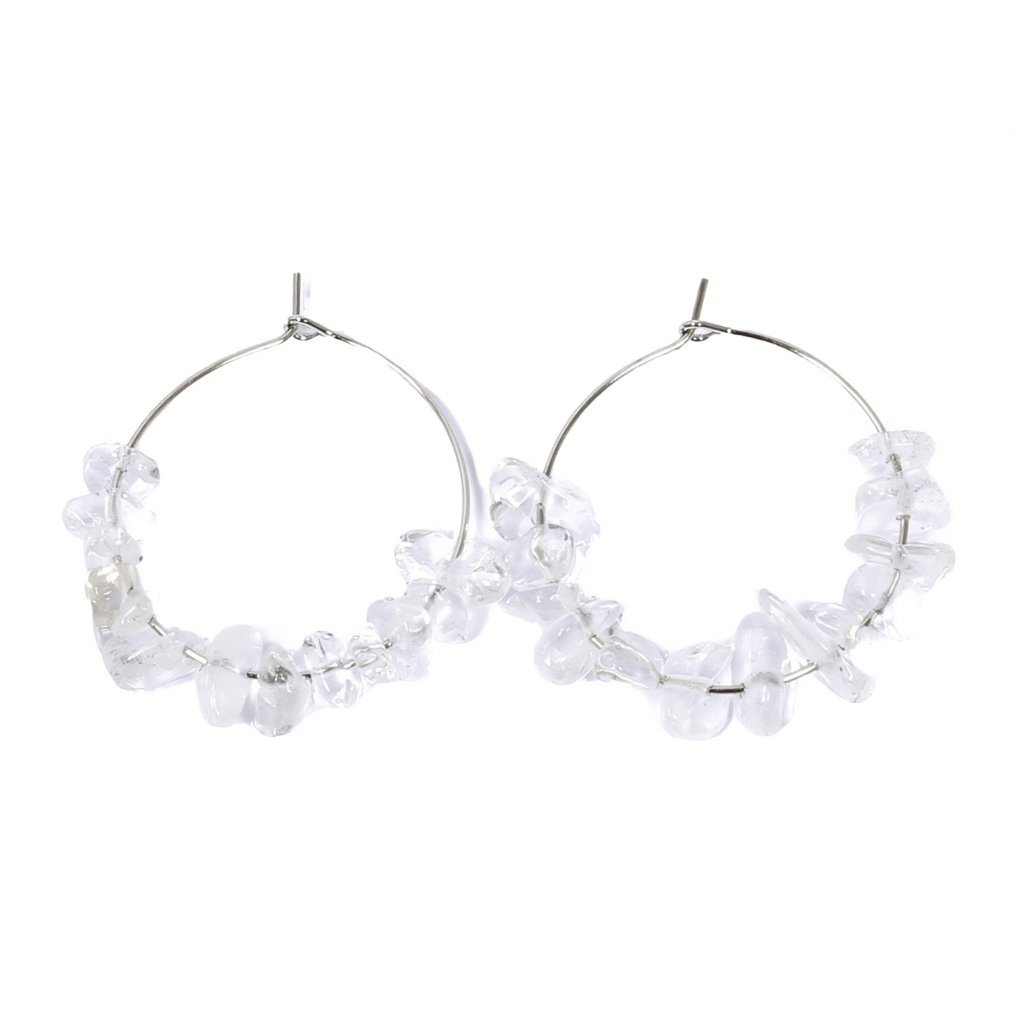 Clear Quartz Crystal Chip Hoop Earrings