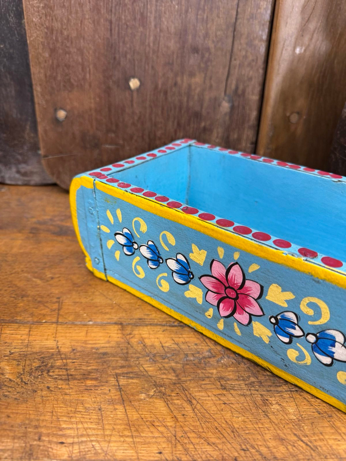 Blue Wooden Painted Brick Mould / Decorative Herb Planter / Storage Box Tray B