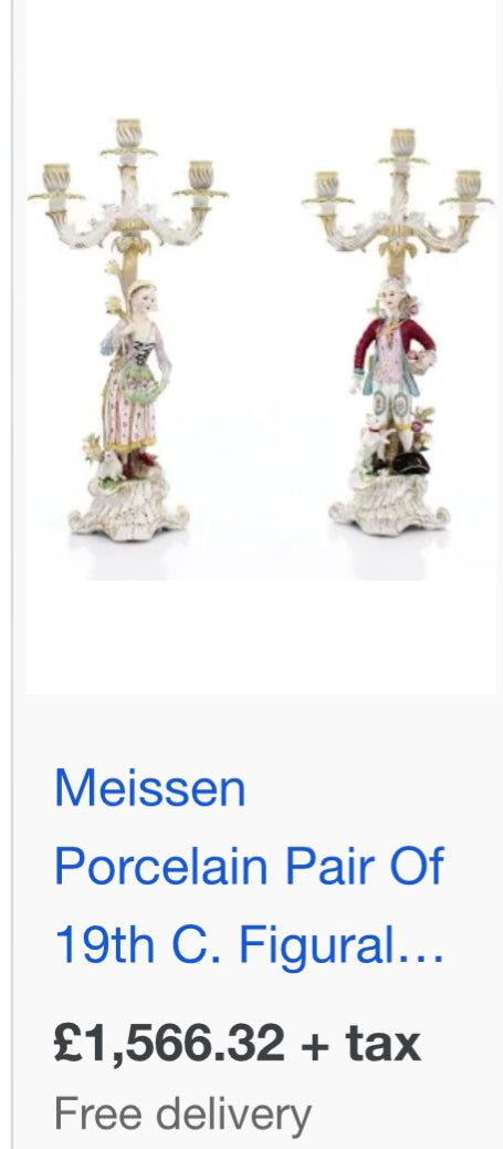 Absolutely Stunning Antique Pair of 19th Century Meissen Porcelain Candle Holders with DAMAGE - £165 - Home Interiors