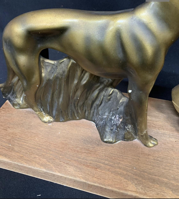 Art Deco Figure Women and Greyhound by Salvatore Melani - Painted Plaster Figure On Wooden Plinth - height 49cms, repairs to base - £120 - Interiors