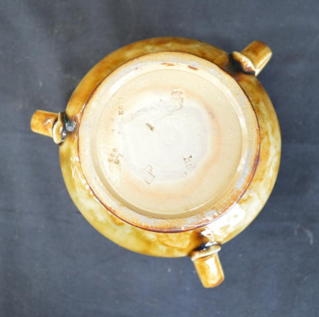 Royal Doulton stoneware Tyg having three handles and mottled glaze with blue flower head motif pattern, bearing Model No. 6892 to base - 11.5cm tall - £75 - Interiors